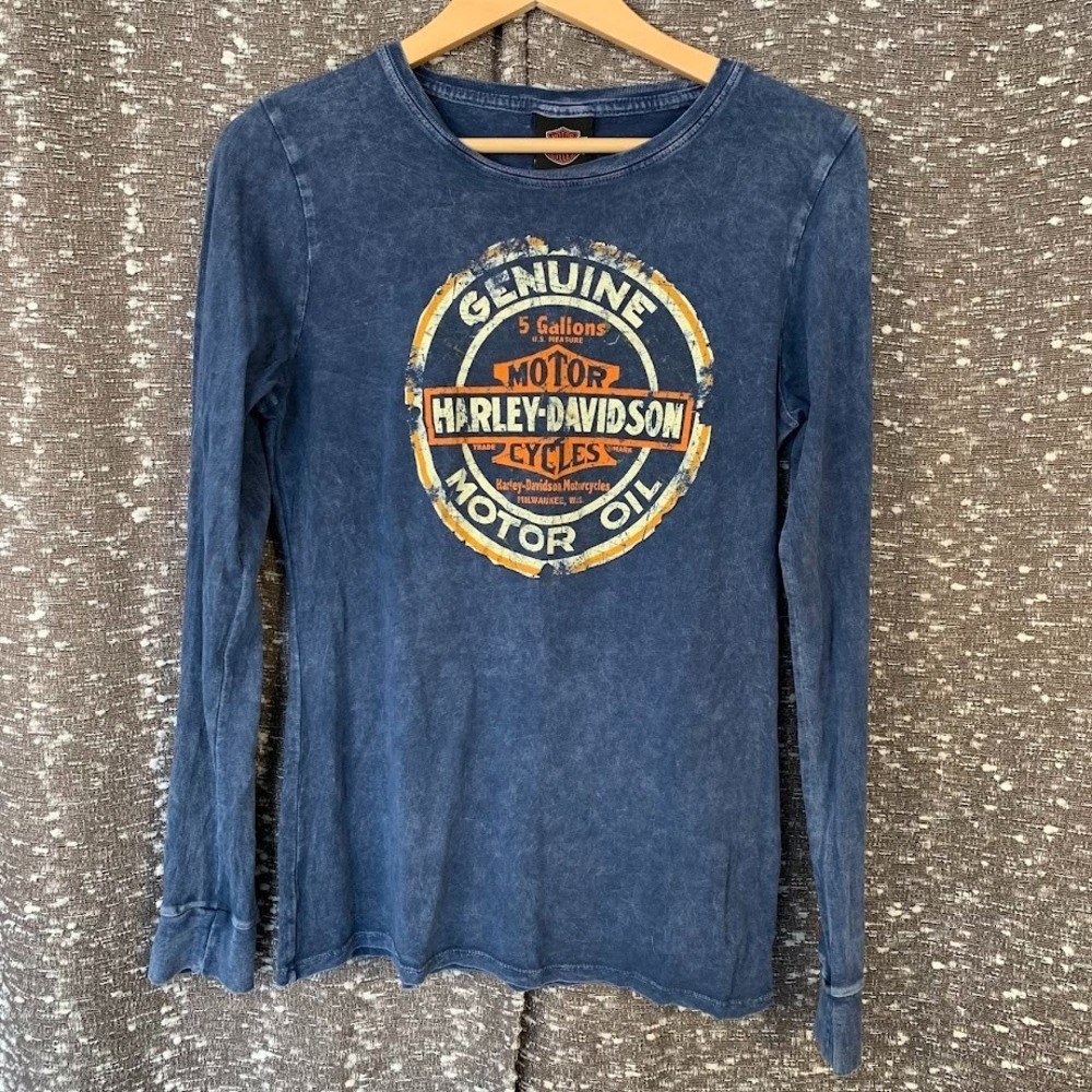 Harley Davidson Genuine Motor Oil Long Sleeve‎ Shirt Dubuque IA Women's M